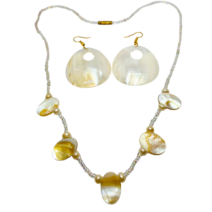 Monkvilla Elegant Fresh Water Pearl and Mother of Pearl Necklace and Earring Set