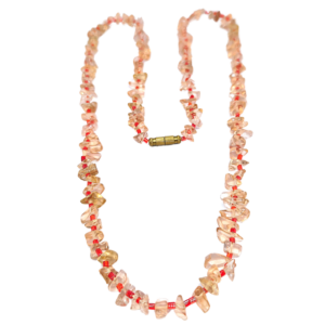 Monkvilla Elegant Pink Chip Bead Necklace with Red Bugle Spacers