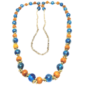 Monkvilla Holy Blue Bead and Wood Necklace with Metal and Crystal Spacers
