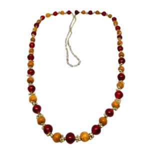 Monkvilla Holy Red Bead and Wood Necklace with Metal and Crystal Spacers